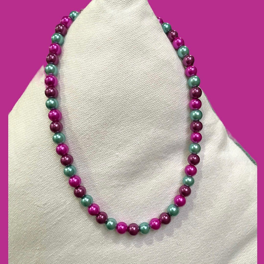 Fuchsia Glass Pearl Necklace Women s Fashion Jewelry