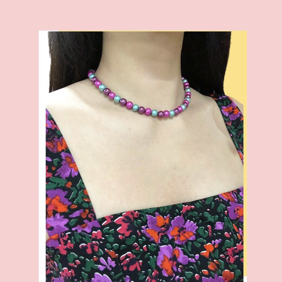 Fuchsia Glass Pearl Necklace Women s Fashion Jewelry