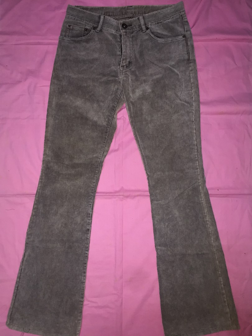 Gray Flared Corduroy Jeans, Women's Fashion, Bottoms, Jeans on Carousell
