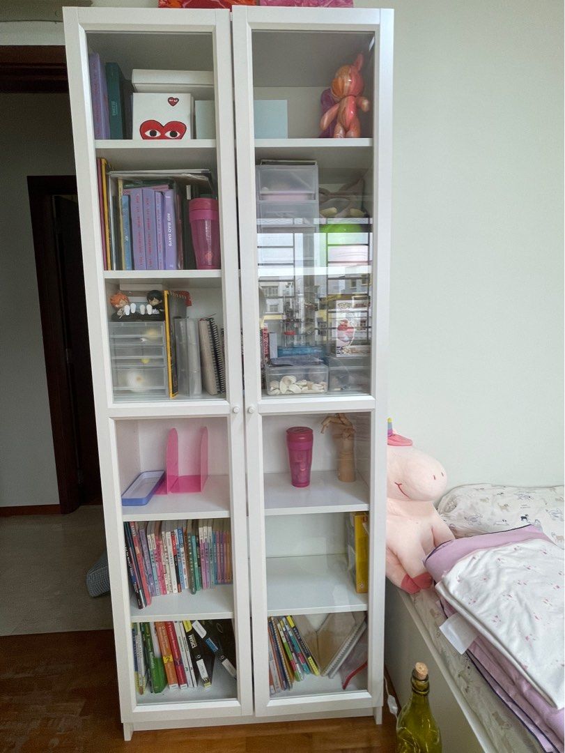 IKEA Billy bookcase with glass doors, Furniture & Home Living, Furniture, Shelves,
