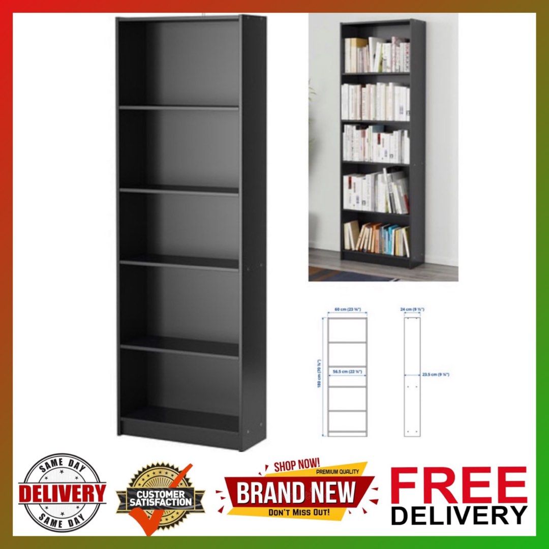 Ikea Bookcase, Bookshelf, FINNBY Bookcase Black, 60x180, Furniture