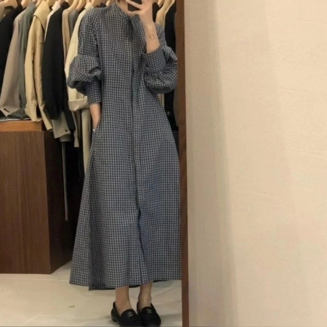 Gingham long sleeve dress shop