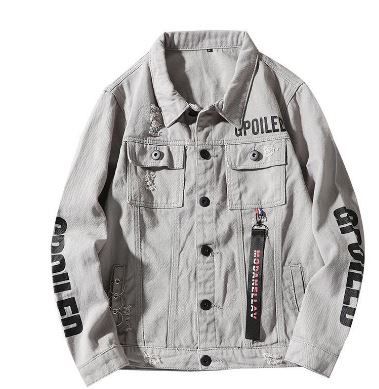 Red off on sale white denim jacket