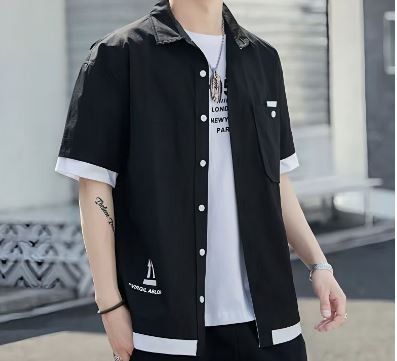 Casual Summer Korean Outfit Men Men's Summer Casual Button Shirt