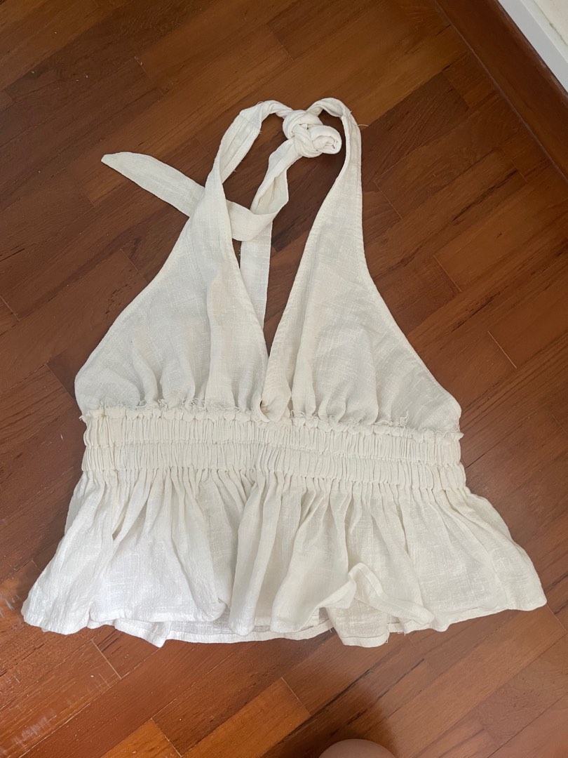 linen halter top, Women's Fashion, Tops, Sleeveless on Carousell