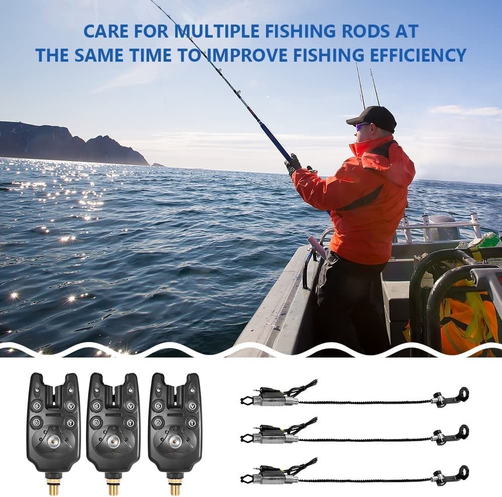 Lixada Fishing Bite Alarm Set,LED Wireless Fishing Bite and Fishing Rod  with Water Resistant Adjustable Sound Alarm (Pack of 3)