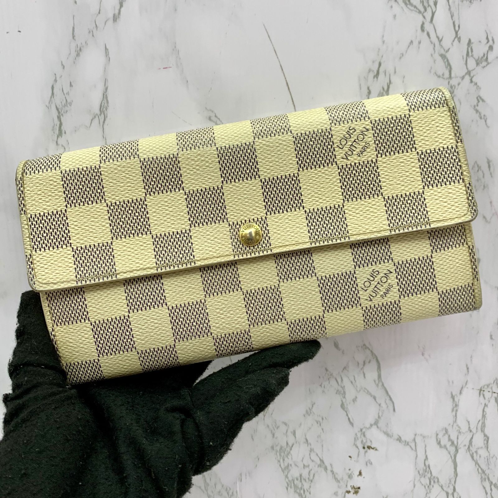 LV Damier Azur Sarah Wallet, Luxury, Bags & Wallets on Carousell