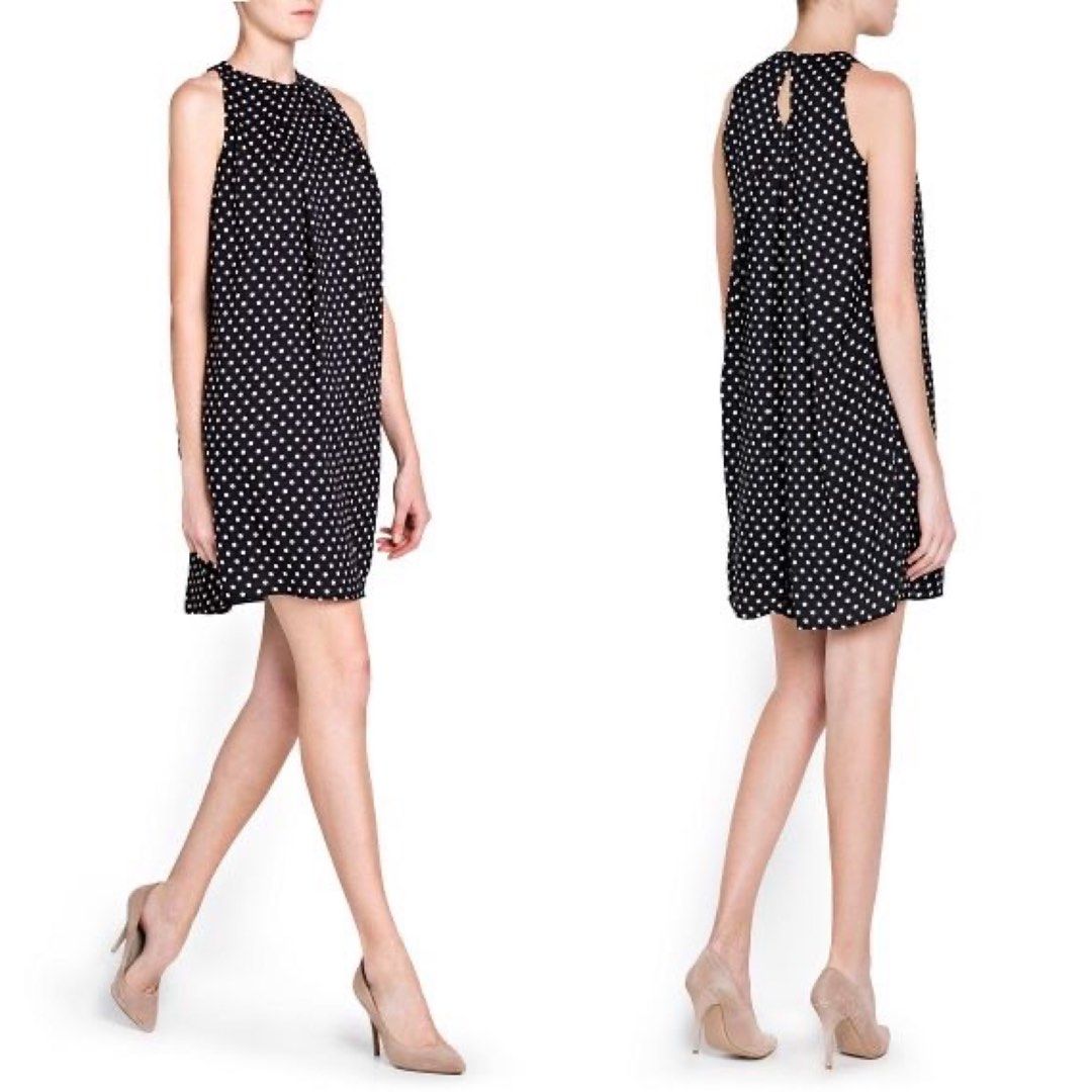 Mango Suit Premium collection Spanish brand from Spain Halter neck high neck apron Polka Dot Dress size XS UK6 8