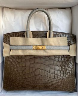 Hermes Special Order HSS Birkin 30 Bag Gris Elephant & Ficelle Crocodile  with Gold Hardware
