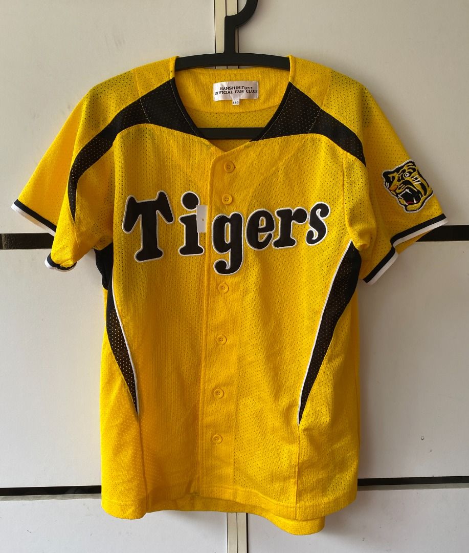 New Mizuno Retro Japan Hanshin Tigers Fan Club Baseball Knit Jersey White Yellow SS-S