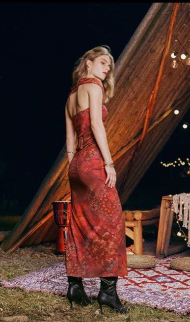 Paisley Pattern Mesh Maxi Dress Women s Fashion Dresses Sets