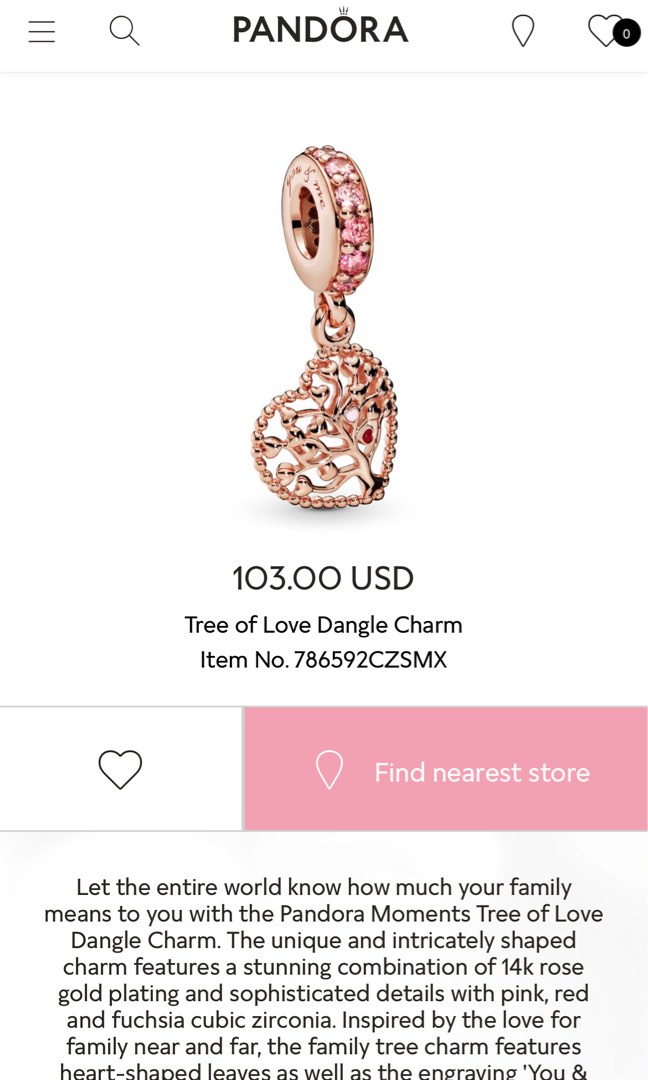Pandora Tree of love rose gold dangle Charm
