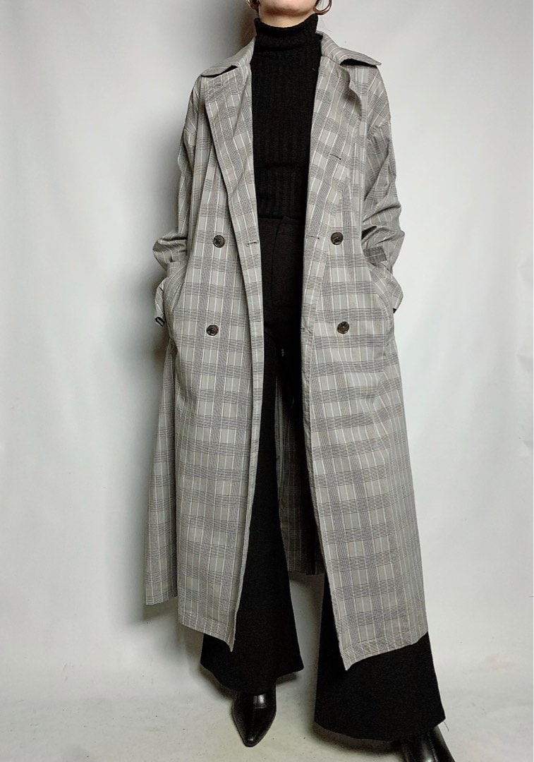 (RESERVED) Plaid trench coat, Lightweight trench coat, Unisex trench ...