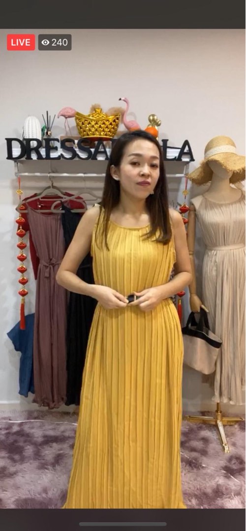 Pleated maxi dress Beige, Women's Fashion, Dresses & Sets, Dresses on