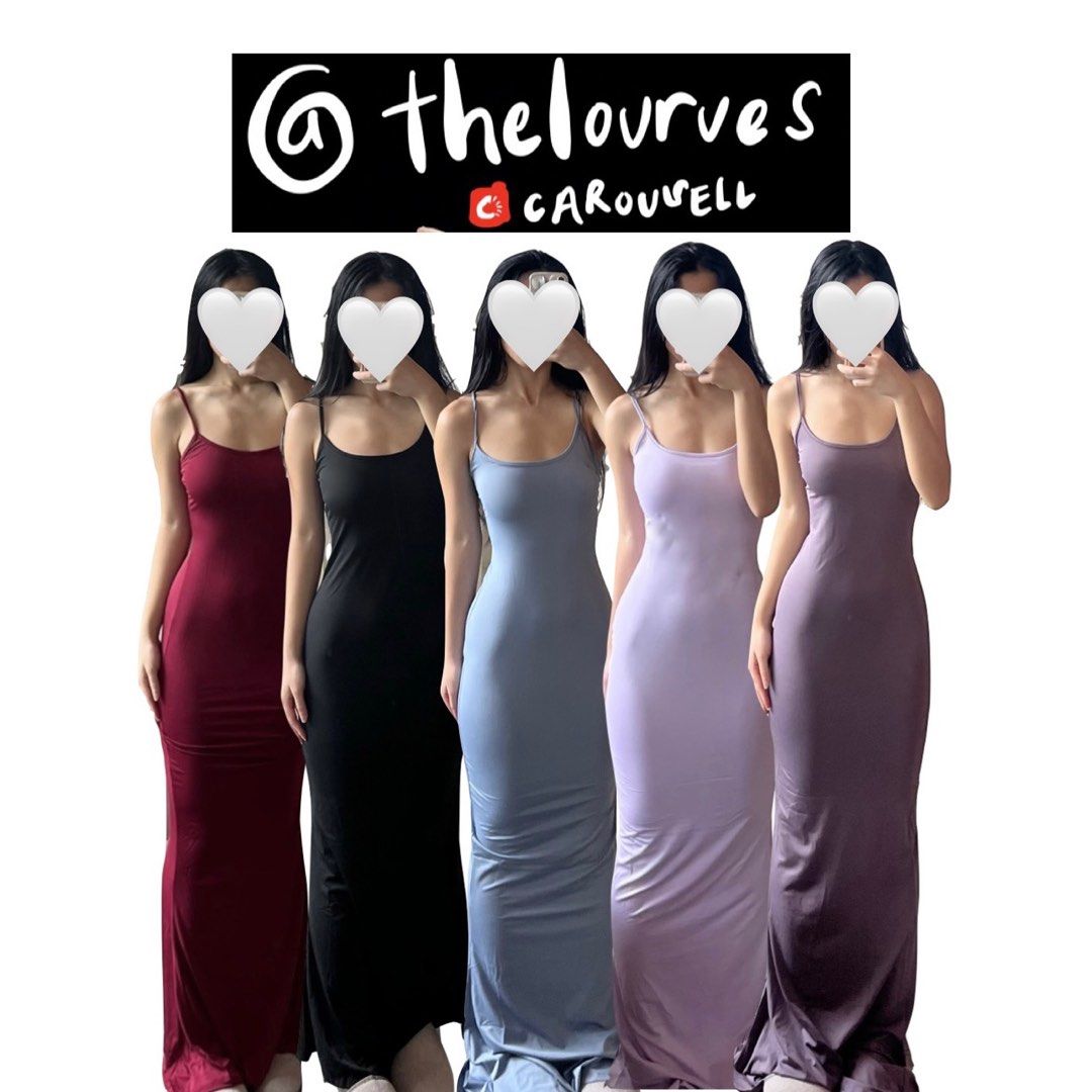po] skims dress grey, black, pink, purple bodycon fitted tight grey maxi  dress flattering curvy figure hugging party date night clubbing dress,  Bulletin Board, Preorders on Carousell