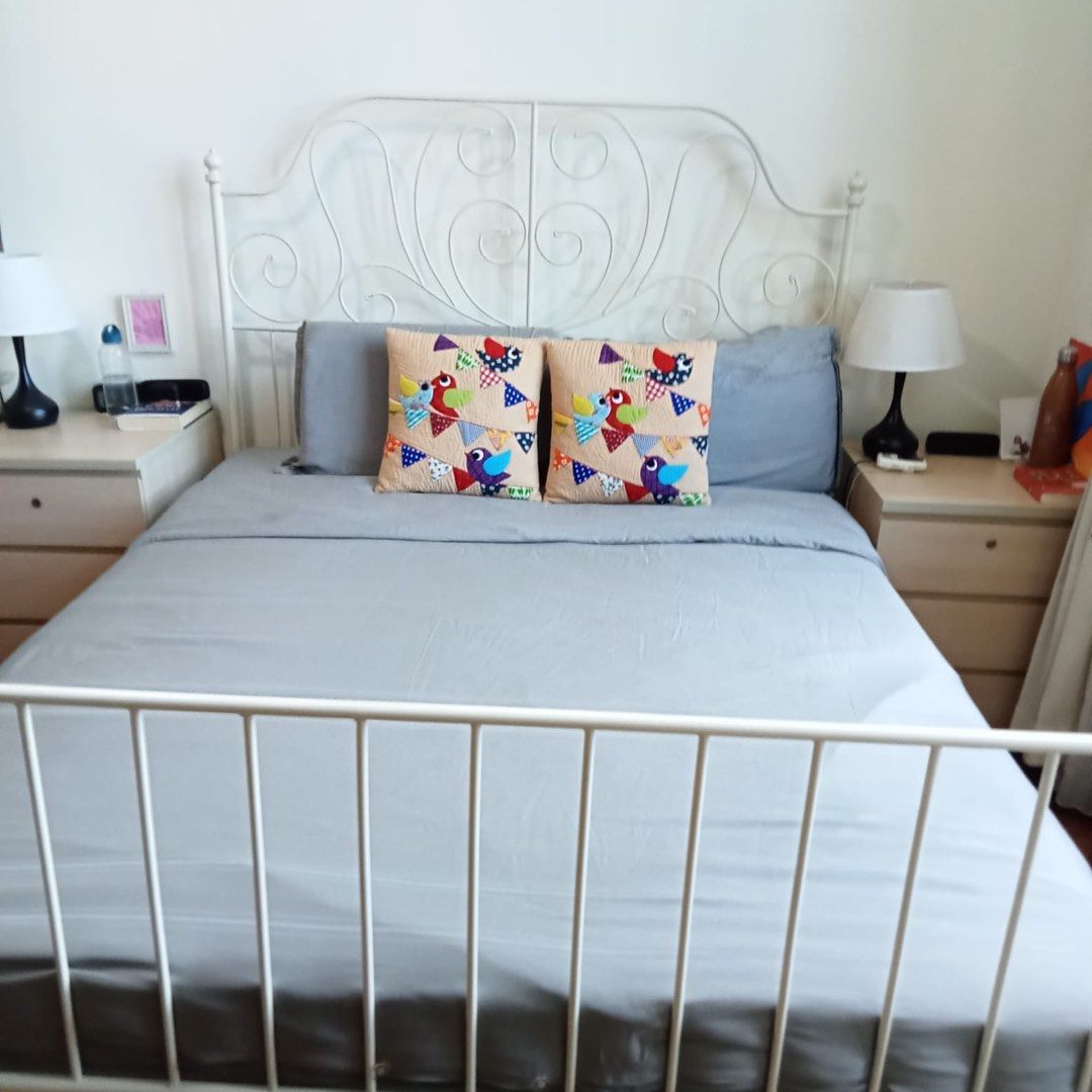 Pretty white Ikea Queen Size bed, Furniture & Home Living, Furniture