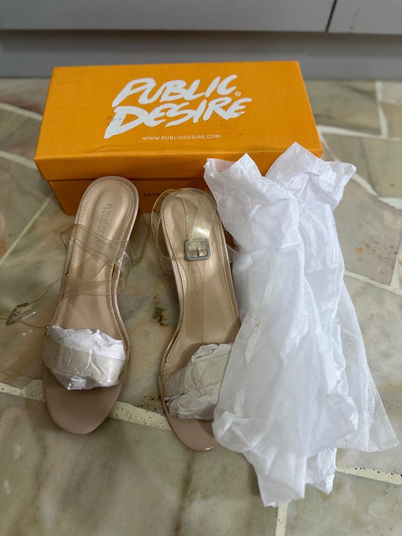 Public desire afternoon hot sale mid clear heeled sandals