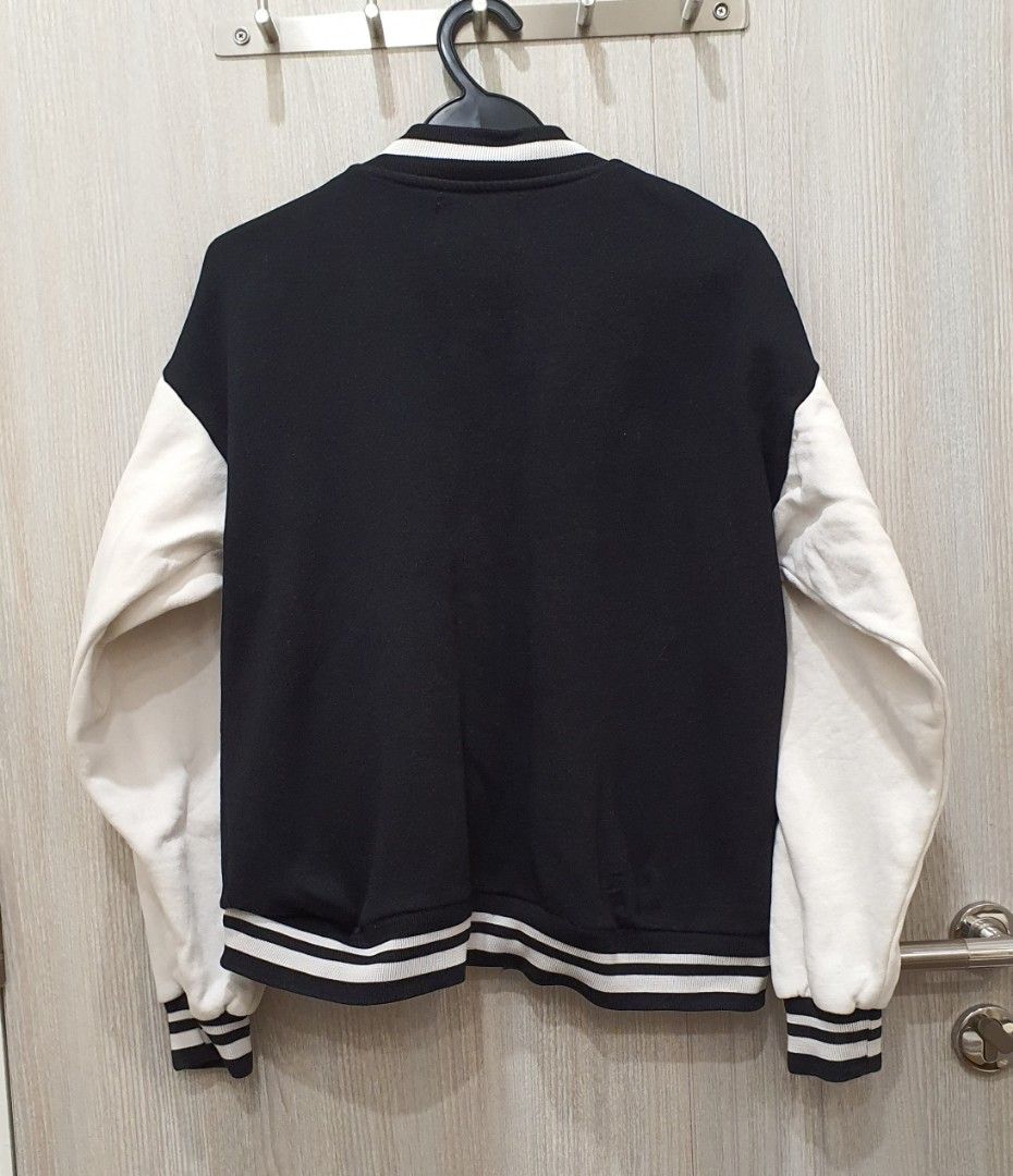 Pull and Bear Varsity Jacket in black and white sleeves