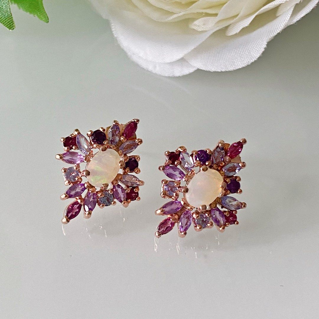 Rainbow opal earrings w gemstones Women s Fashion Jewelry