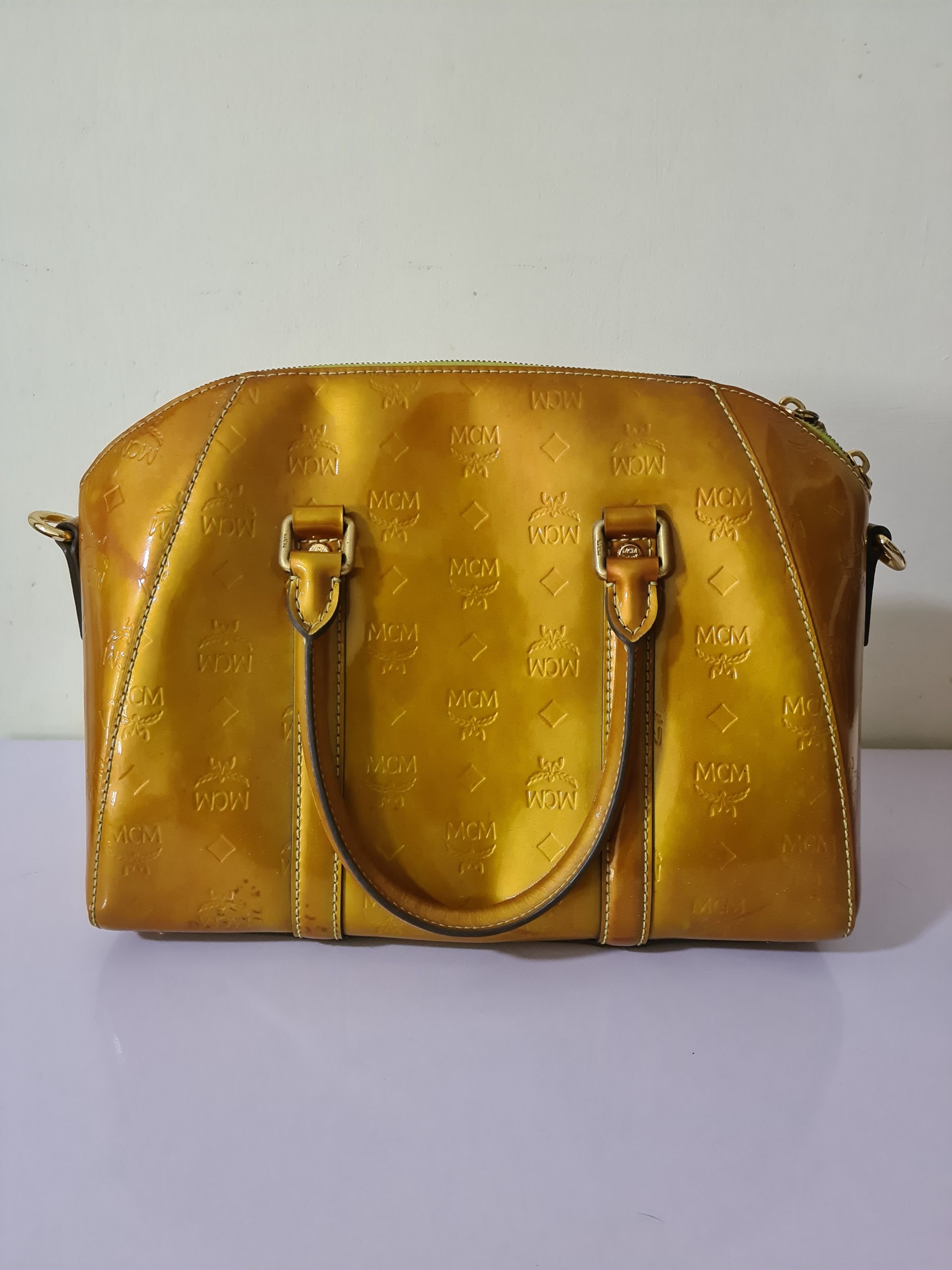 RARE Authentic MCM Ivana patent leather bowler handbags women