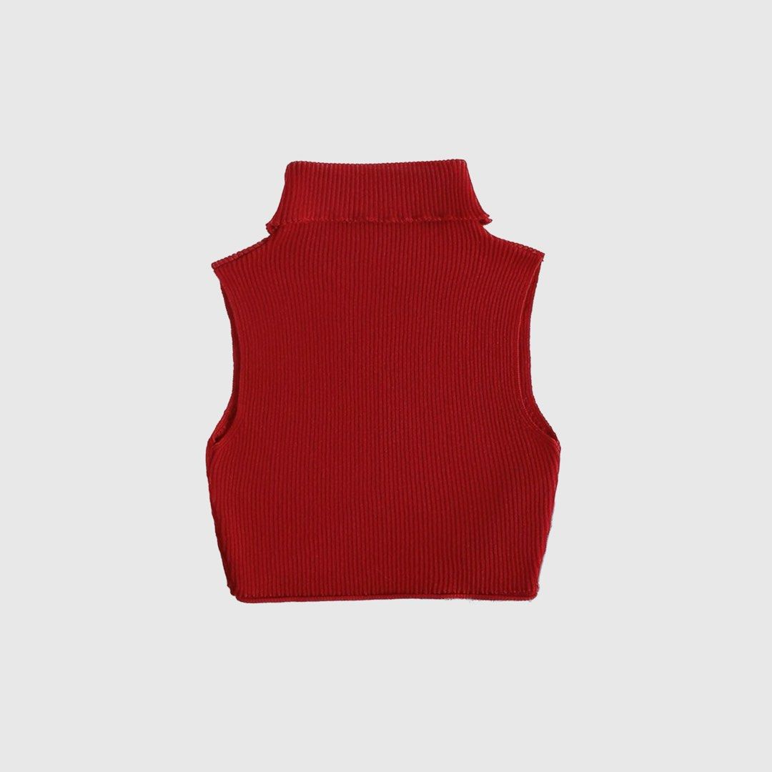 Red Crop Top Turtle Neck with Heart Cut Out Women s Fashion Tops