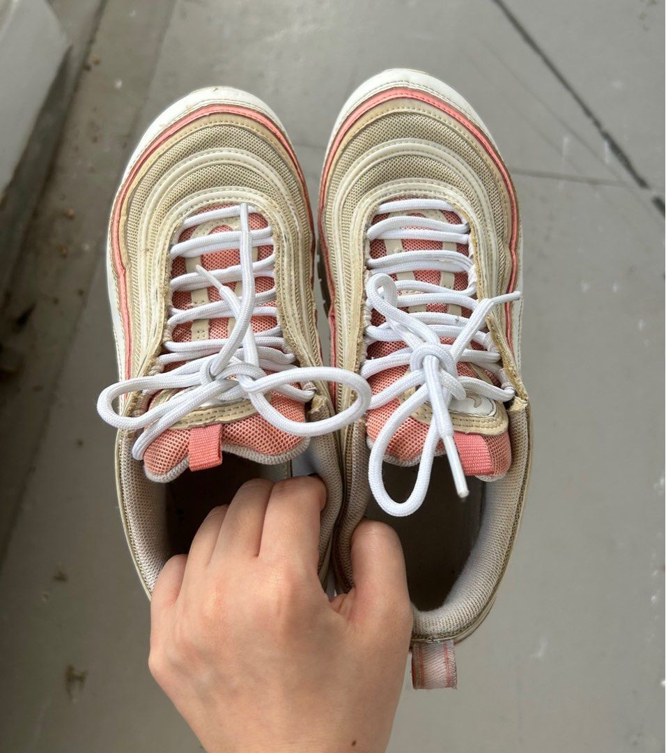 reflective nike air max 97 bleached coral pink white shoe Women s