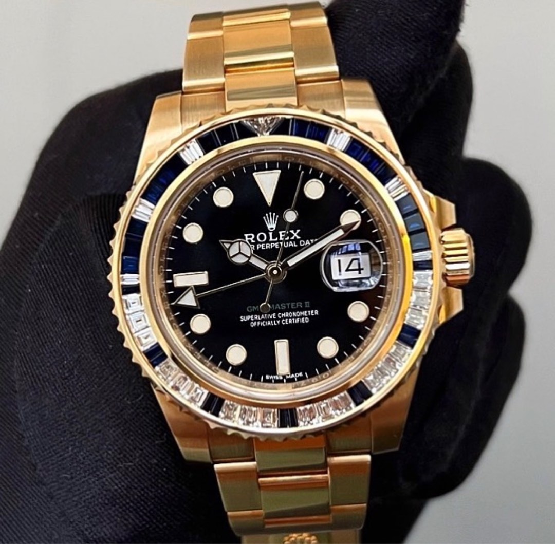 Rolex GMT 116748SA Diamonds Sapphire Yellow gold Luxury Watches