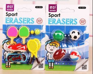 Set of 4 / 8 Sports themed erasers