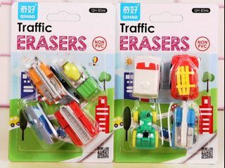 Set of 4 Traffic themed erasers