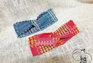 star handmade_韓國特殊布方塊交叉髮帶_藍