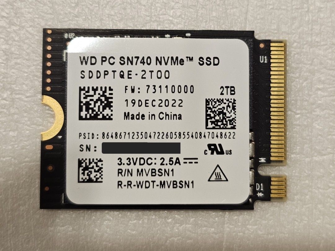 2023生産品SN740 2TB SSD M.2 2230 steam deck-