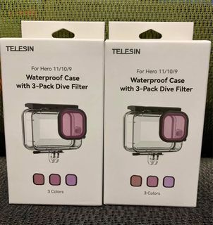 TELESIN WATERPROOF CASE WITH 3-PACK DIVE FILTER FOR GoPro HERO 11, 10, 9 BLACK SUPPORTS 60M/196FT