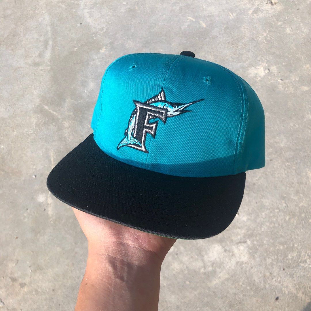 New Era Accessories Throwback Marlins Hat Color Teal Blue Black Size 7 3/8