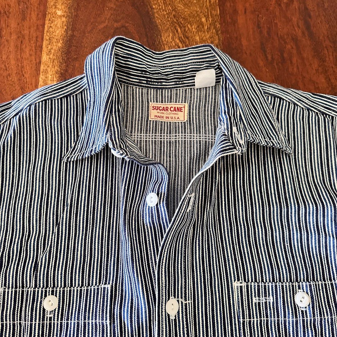 Sugar Cane Hickory Stripe Work Shirt – SC27583 / Off-White
