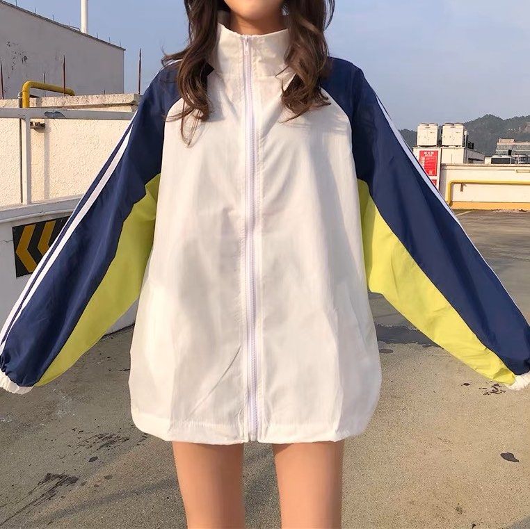 white windbreaker jacket long sleeve