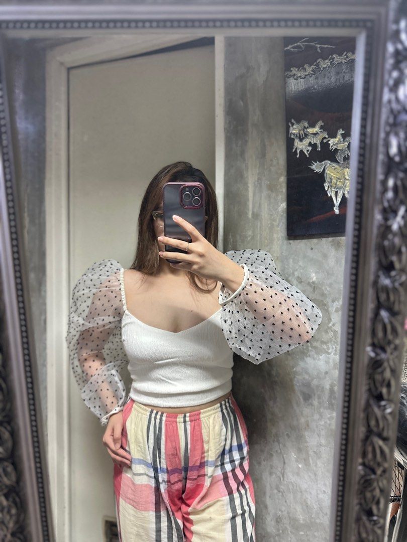 Zara organza puff sleeve crop top on Carousell