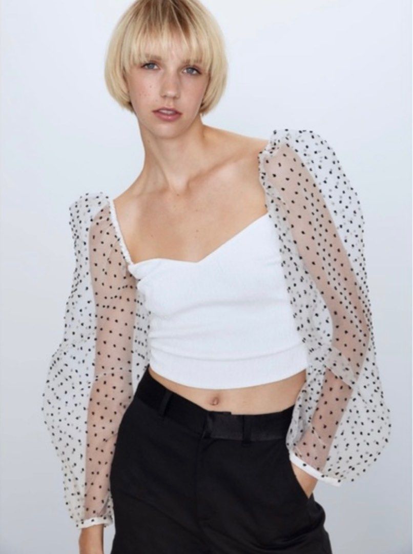 Zara organza puff sleeve crop top on Carousell