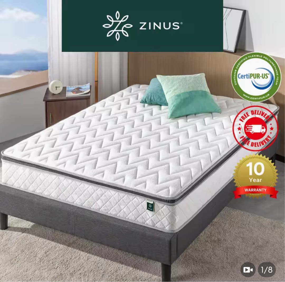 Zinus Queen Size Latex Mattress and Bed (90 new), Furniture & Home