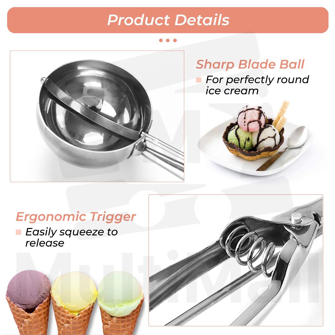 3pcs Stainless Steel Cookie Scoop Set, Ice Cream Scoop Set with Trigger Set  of Large, Medium, Small Size Balls for Cookie Dough, Ice  Cream,Fruits,Cupcake or Melon Baller 