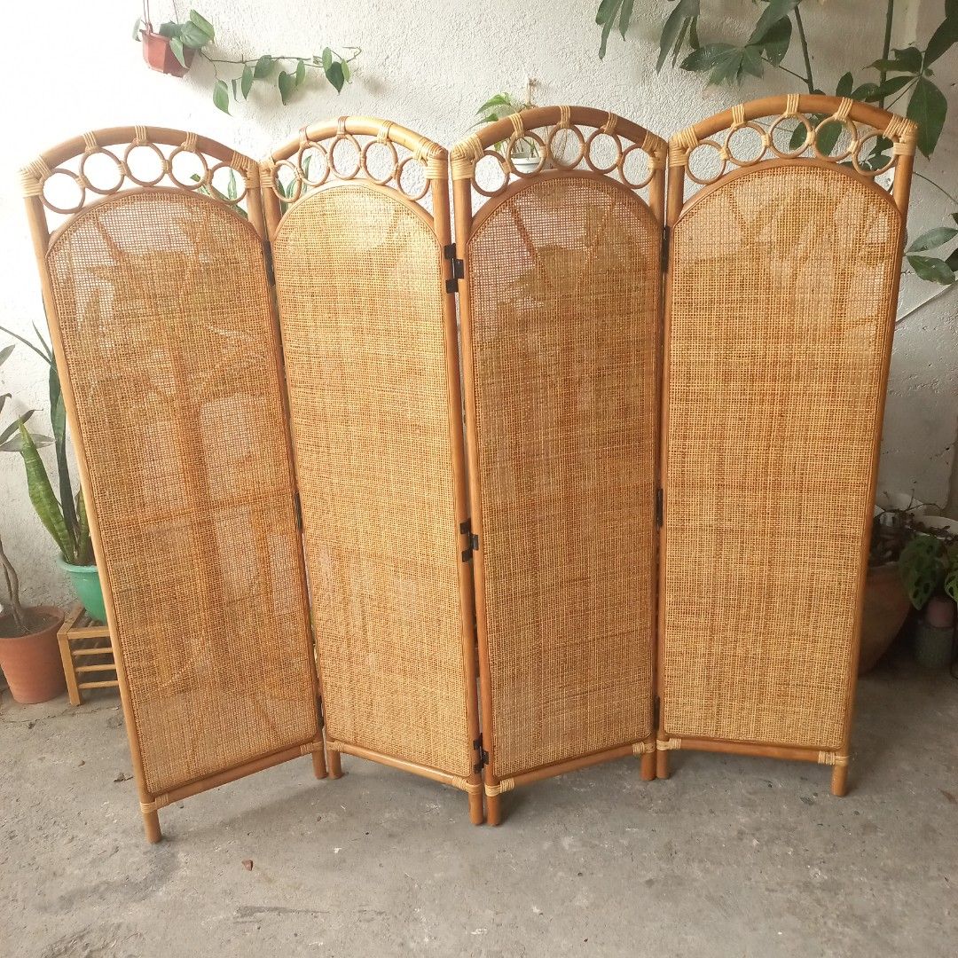 4 panels rattan woven cane room divider partition on Carousell