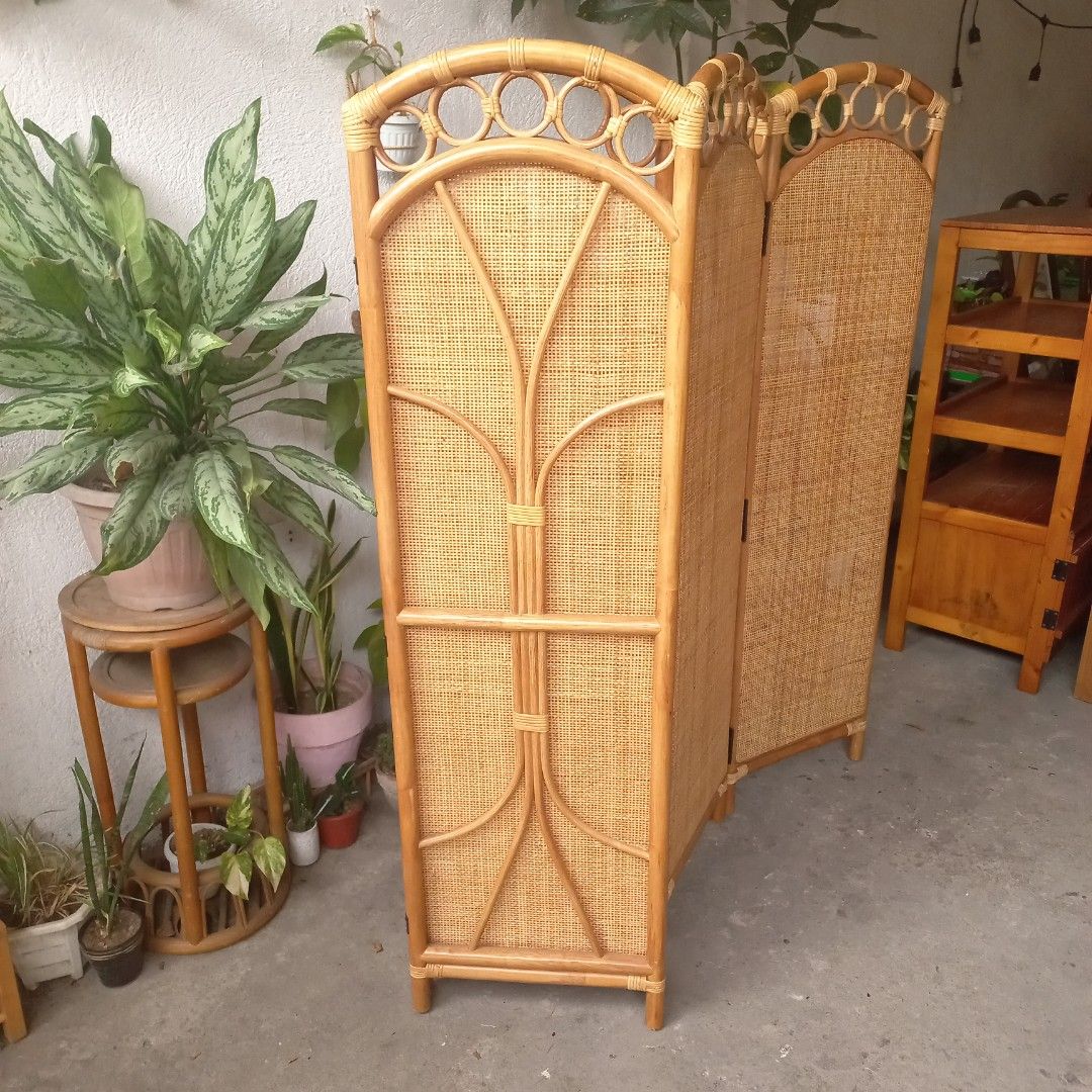 4 panels rattan woven cane room divider partition on Carousell