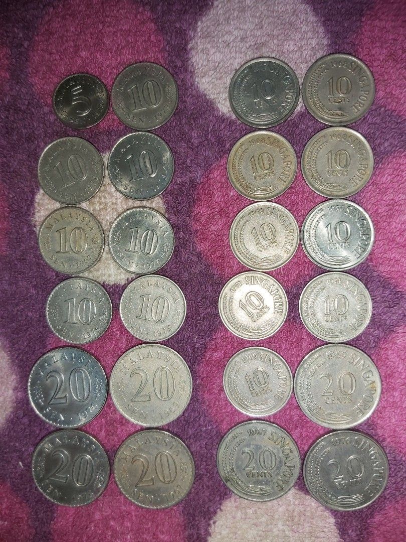 星加坡新加坡Singapore 10cents 20cents 馬來西亞Malaysia 5sen 10sen 20sen 舊硬幣錢幣, 興趣及遊戲,  收藏品及紀念品, 錢幣- Carousell
