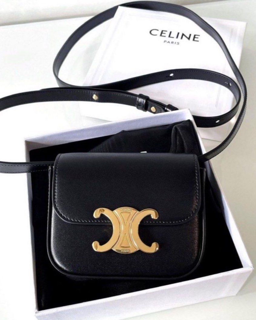 AUTHENTIC CELINE MINI TRIOMPHE BAG IN BLACK CALFSKIN