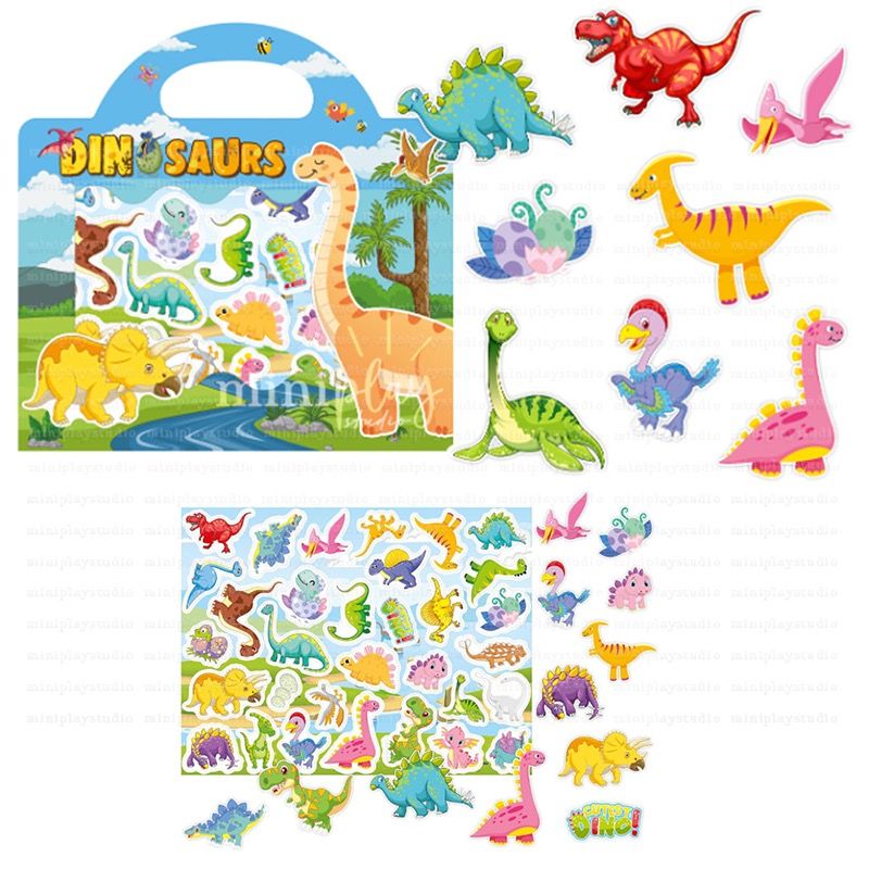 Sticker Books for Kids 2-4, Reusable Sticker Book Farm, Dinosaur and Vehicles Theme Activity Books Stickers for Boys Preschool Education Learning Toys