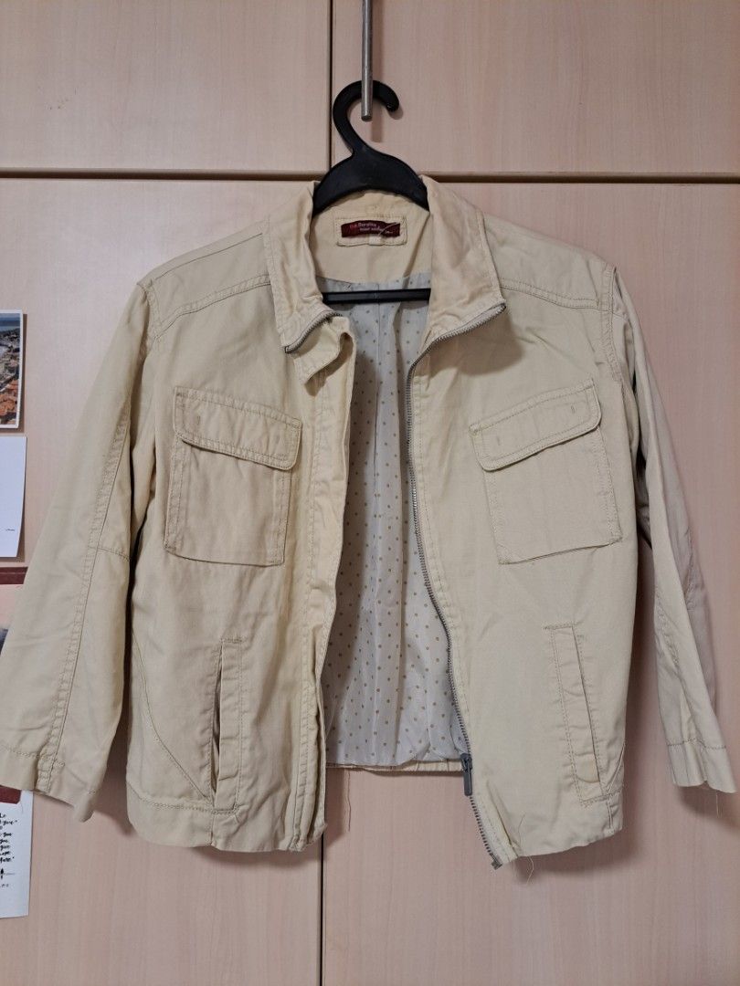 Bershka pocket front utility denim jacket in beige discount