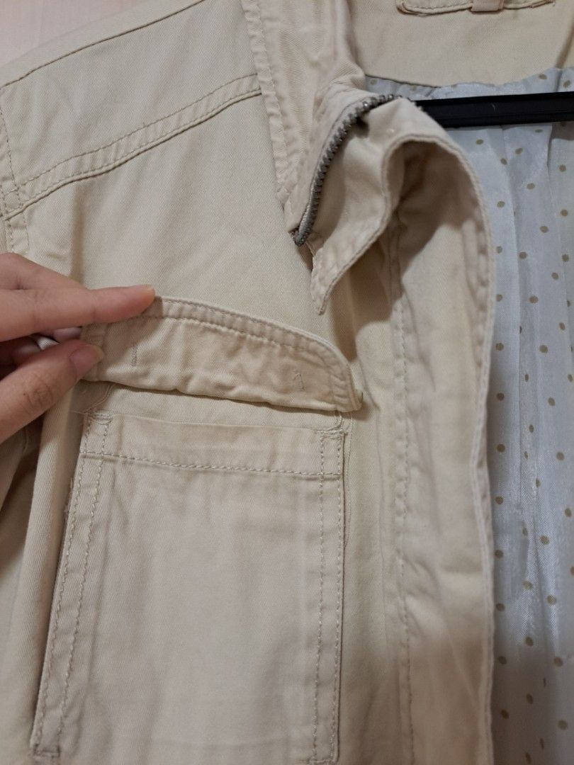 Bershka pocket front utility denim jacket in beige discount