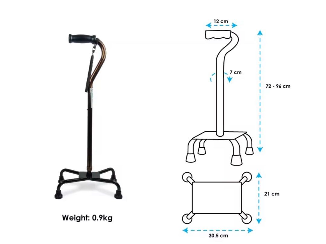 Bion Quad Cane Broad Base walking stick, Health & Nutrition, Assistive