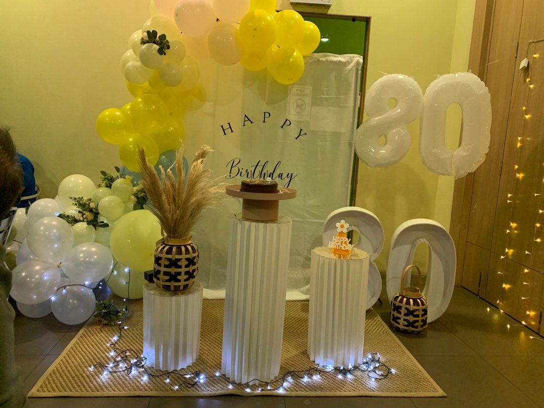 Function room birthday set up, home set up, hotel room decorations for