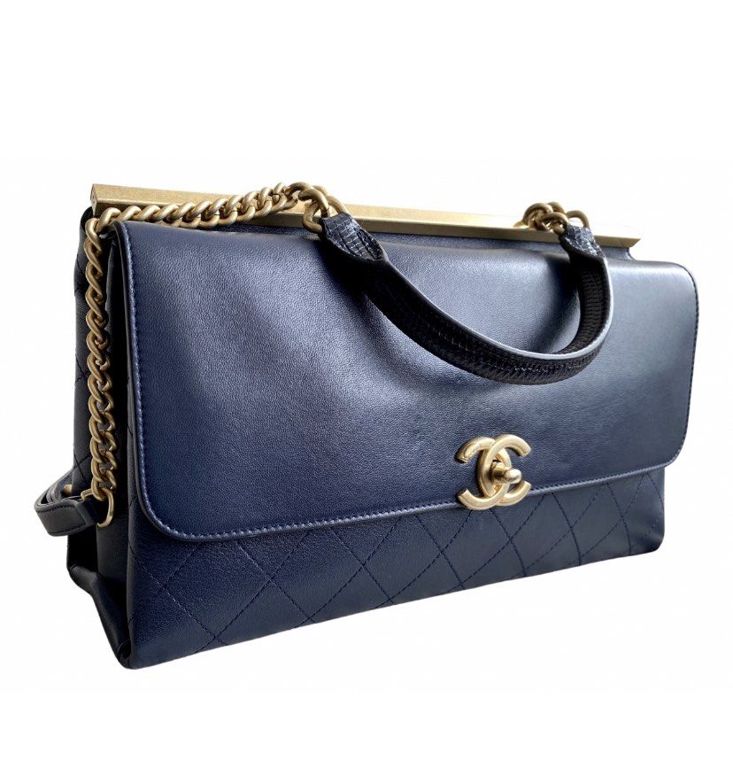 Chanel Bag Coco Luxe Top Handle (Navy blue), Luxury, Bags & Wallets on  Carousell