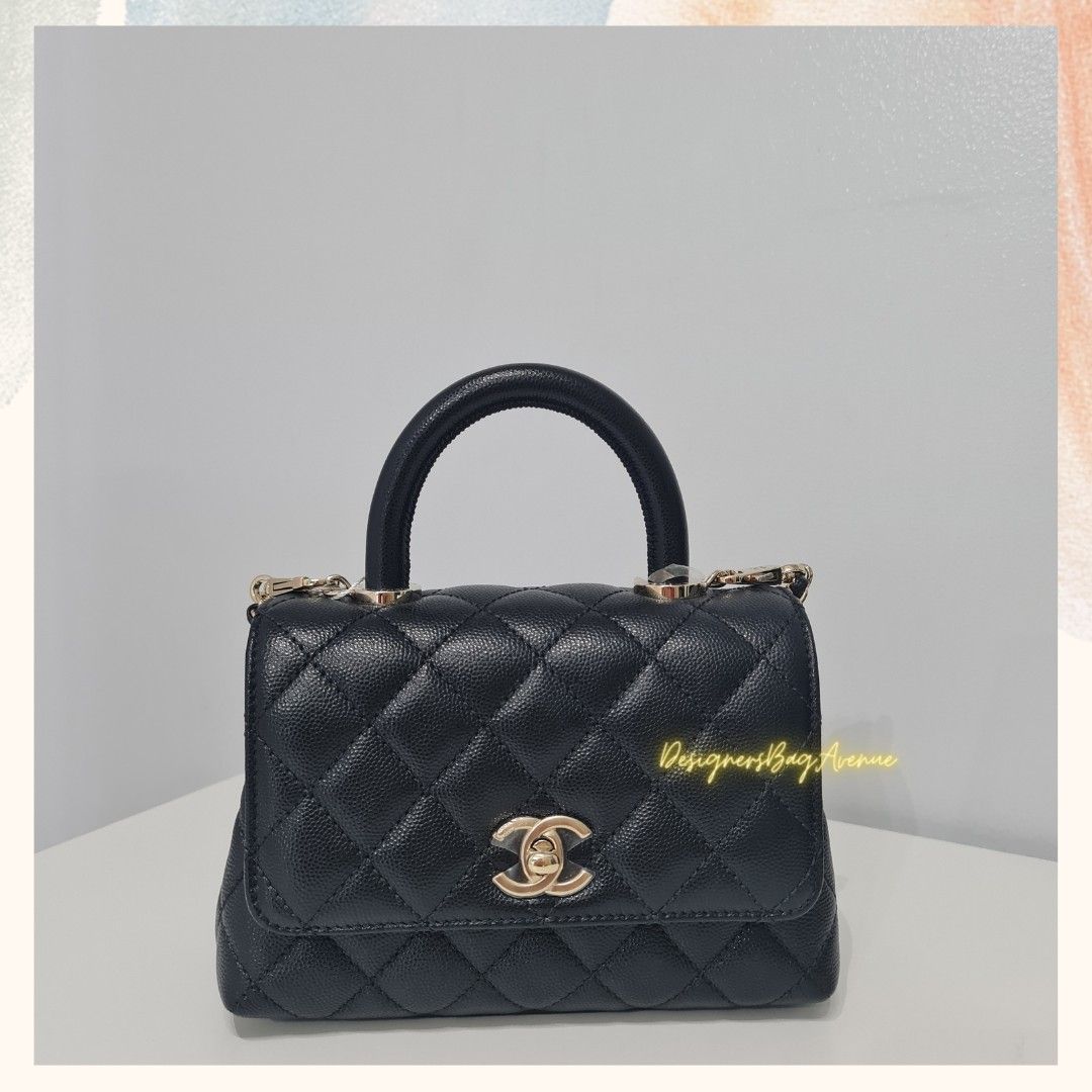 Chanel Mini Coco Handle Black Caviar Leather Light Gold Hardware  (Microchip), Luxury, Bags & Wallets on Carousell